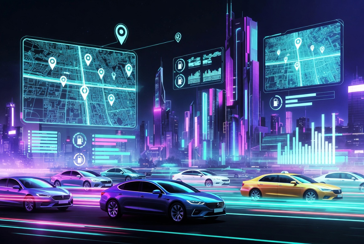 Night logistics dashboard with truck tracking