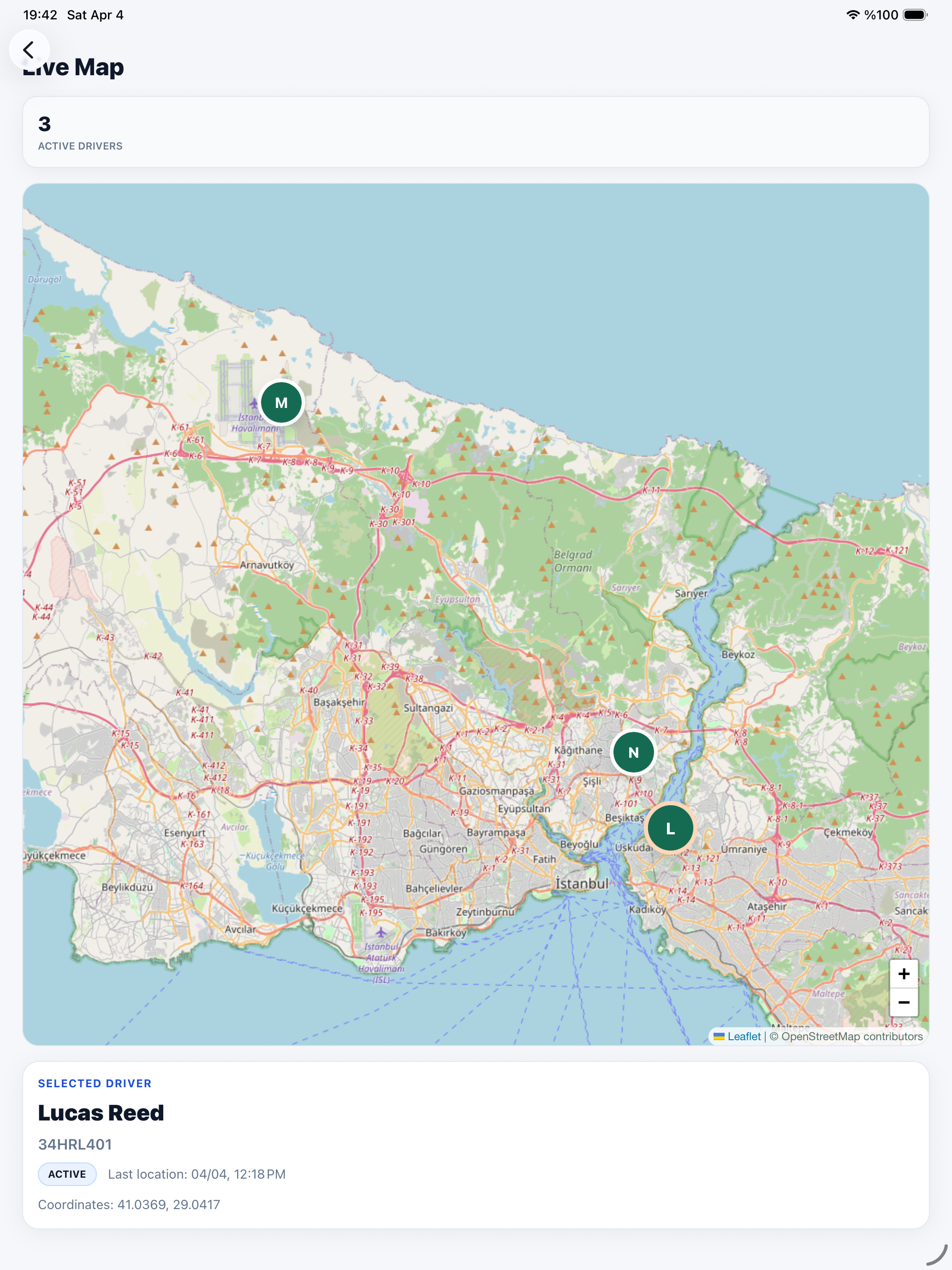 Live map screen on tablet